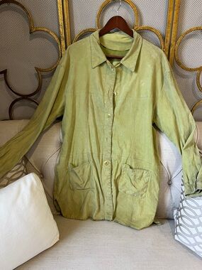 Light Green leather Women's Button-Front Jacket